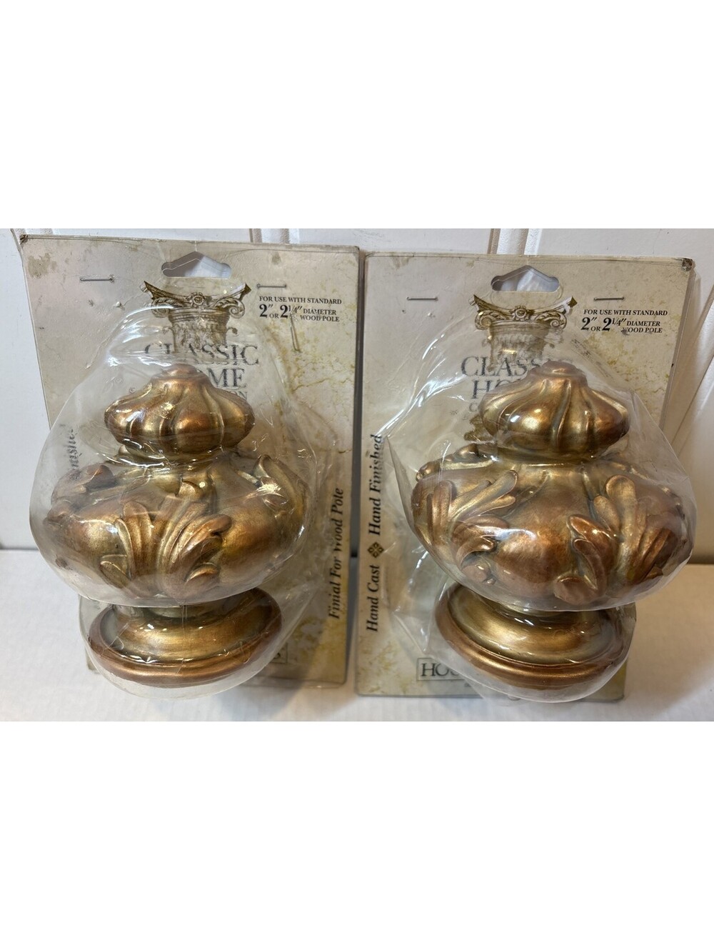 Lot of 2 Brand New Classic Home Collection Gold Curtain Wood Pole Finial 2-2.25”